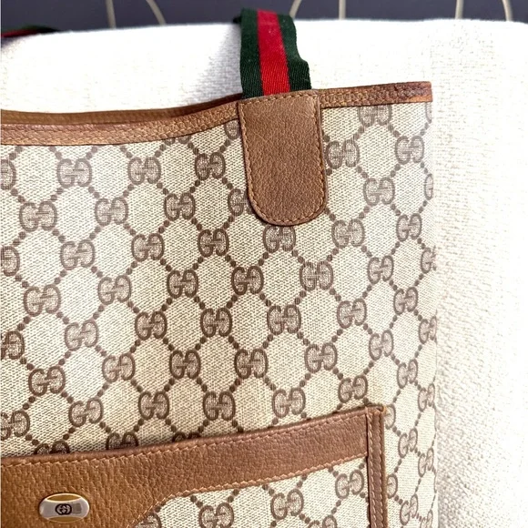 Gucci authentic brown monogram coated canvas tote bag ribbon handles - Picture 8 of 16